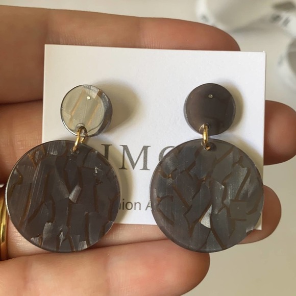 Dainty Charcoal & Bronze Round Drop Earrings - Picture 5 of 6
